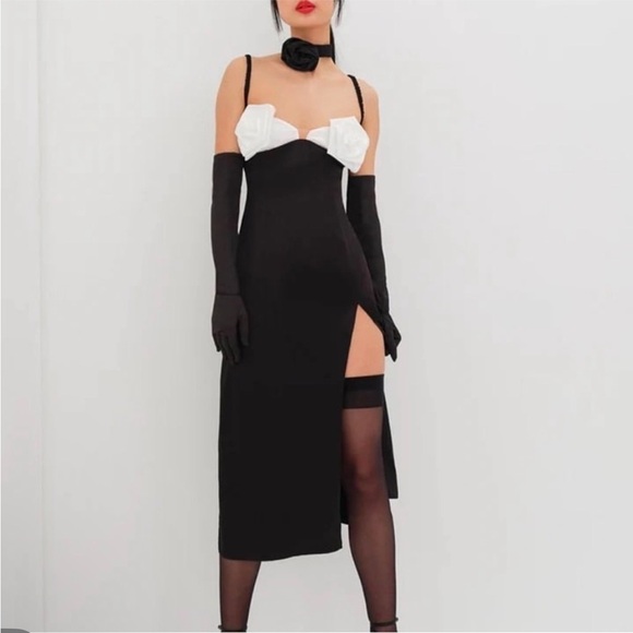 For Love And Lemons Dresses & Skirts - For love & Lemons🖤🤍 Midi Dress w/ roses• NWT • MEDIUM